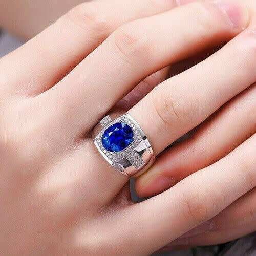 Gorgeous Silver Rings Blue Sapphire CZ for Women Jewelry Ring Size 8-9