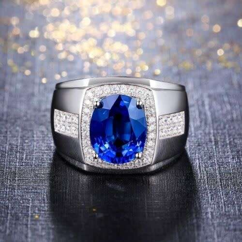 Gorgeous Silver Rings Blue Sapphire CZ for Women Jewelry Ring Size 8-9