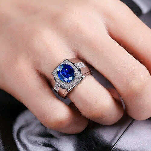 Gorgeous Silver Rings Blue Sapphire CZ for Women Jewelry Ring Size 8-9