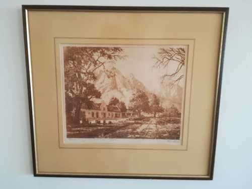 Tinus de Jongh. Vredenburg, Muldersvlei, Cape. Etching