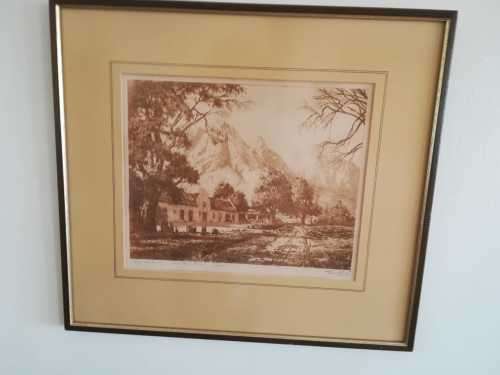 Tinus de Jongh. Vredenburg, Muldersvlei, Cape. Etching