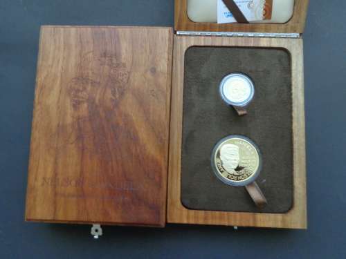 NELSON MANDELA Special GOLD Plated Coin and 90th Birthday Coin in Wooden Case
