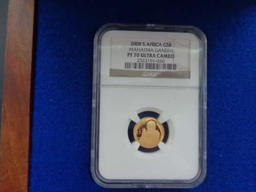 2008 Protea Series Mahatma Gandhi 1/10oz Gold Coin Graded PF70 UNC CAMEO