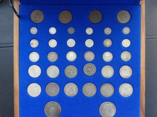 COMPLETE Set of PAUL KRUGER Coins from 1892 to 1898 in Kiaat Velvet Box  Plus many extra Coins