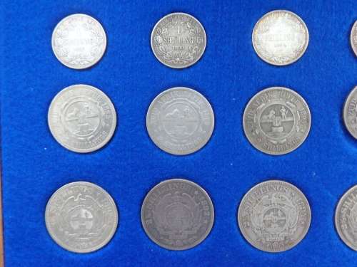 COMPLETE Set of PAUL KRUGER Coins from 1892 to 1898 in Kiaat Velvet Box  Plus many extra Coins