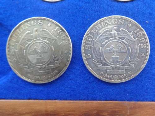 COMPLETE Set of PAUL KRUGER Coins from 1892 to 1898 in Kiaat Velvet Box  Plus many extra Coins