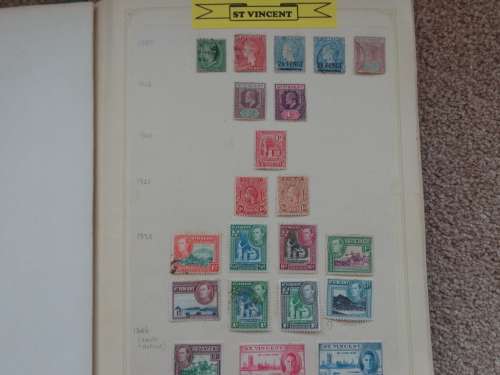 OLD Stamp Album  with over 850 Mint/Used BRITISH Commonwealth Stamps