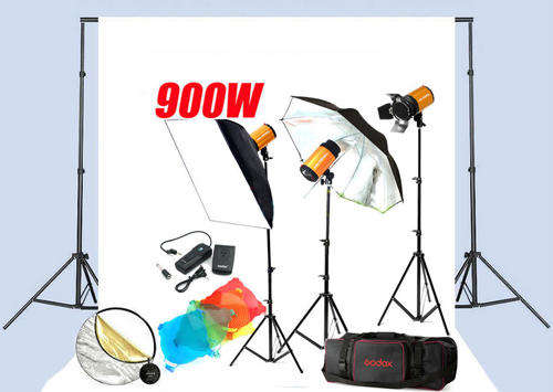 NEWEST!900W STROBE STUDIO FLASH LIGHTING KIT TRIGGER 3x 300W Kit W/Backdrop Stand & Muslin Backdrop