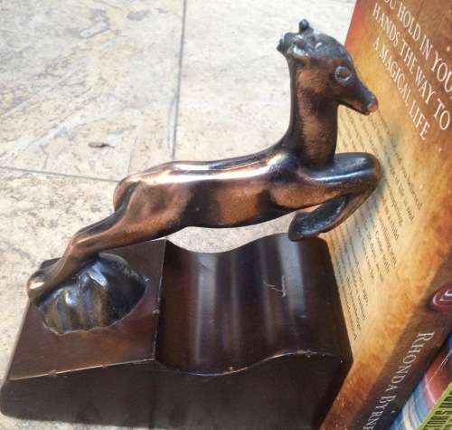 copper and wood springbok vintage bookends