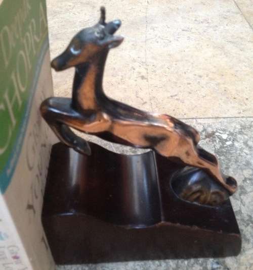 copper and wood springbok vintage bookends