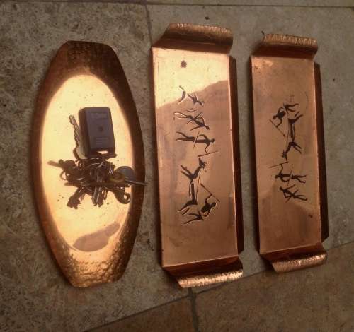 vintage rhodesian copper tray lot of 3