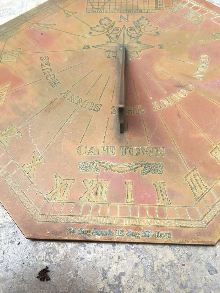 vintage Brass large Octagonal Garden Sundial , made in Cape Town
