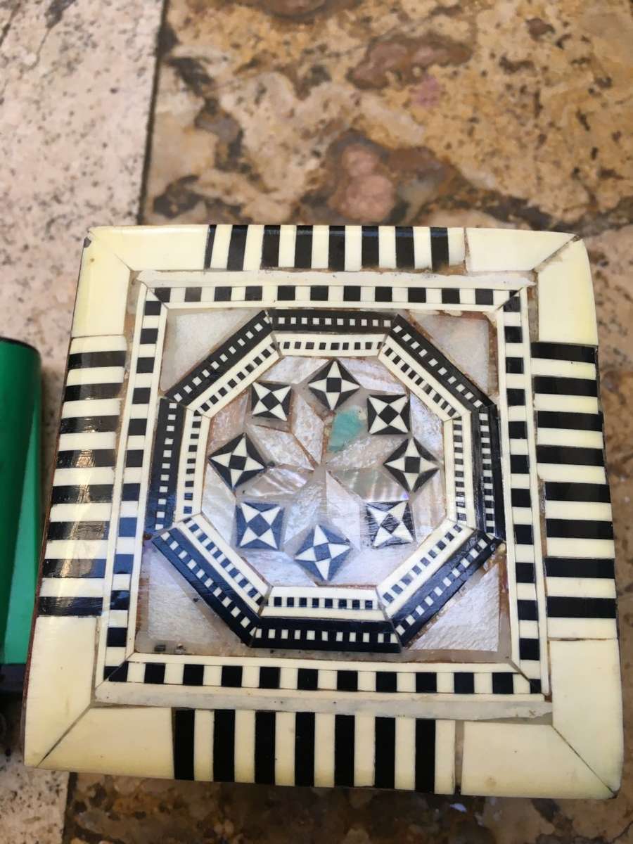 mother of pearl and bone inlaid trinket box