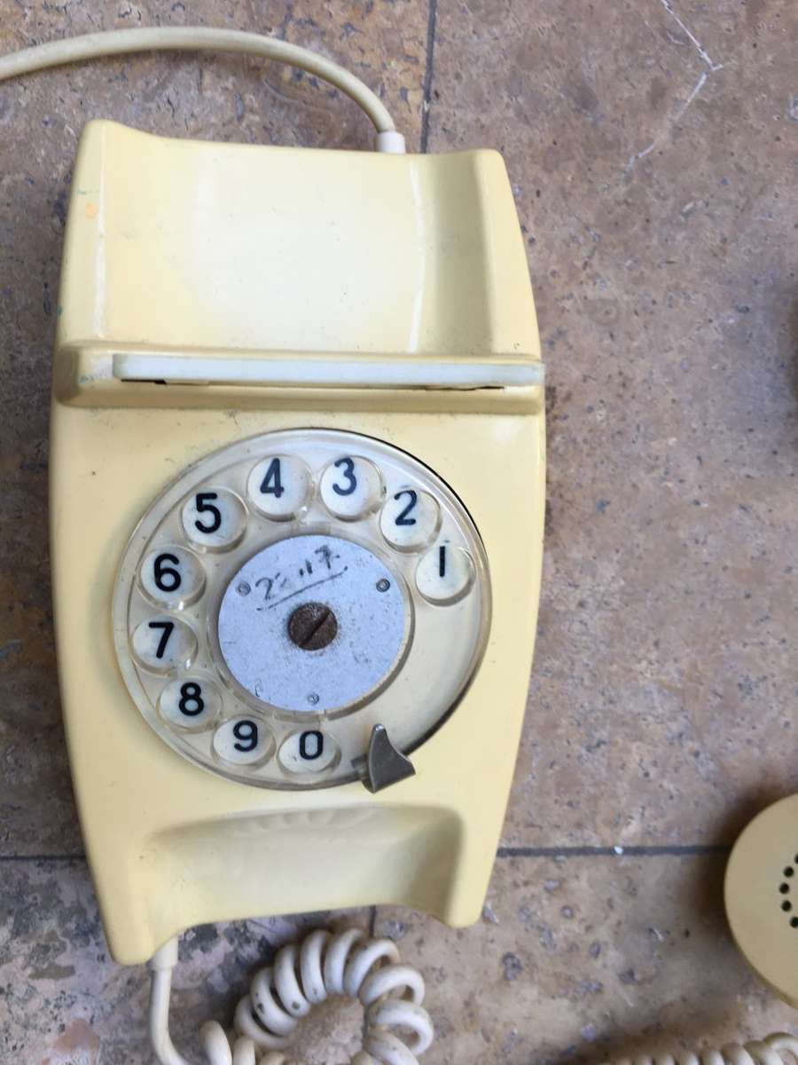 vintage dial up rotary telephone beige