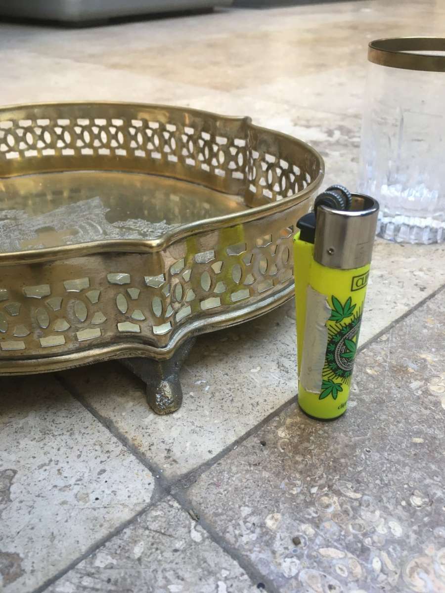 vintage drinks tray brass with ornate design footed