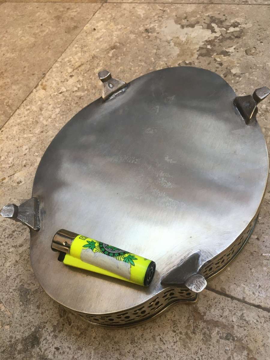 vintage drinks tray brass with ornate design footed