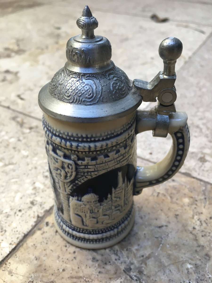 miniature german beer stein with lid