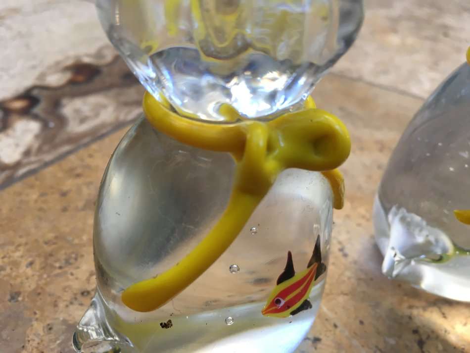 Murano fish in a bag aquarium paperweight pair with an angelfish