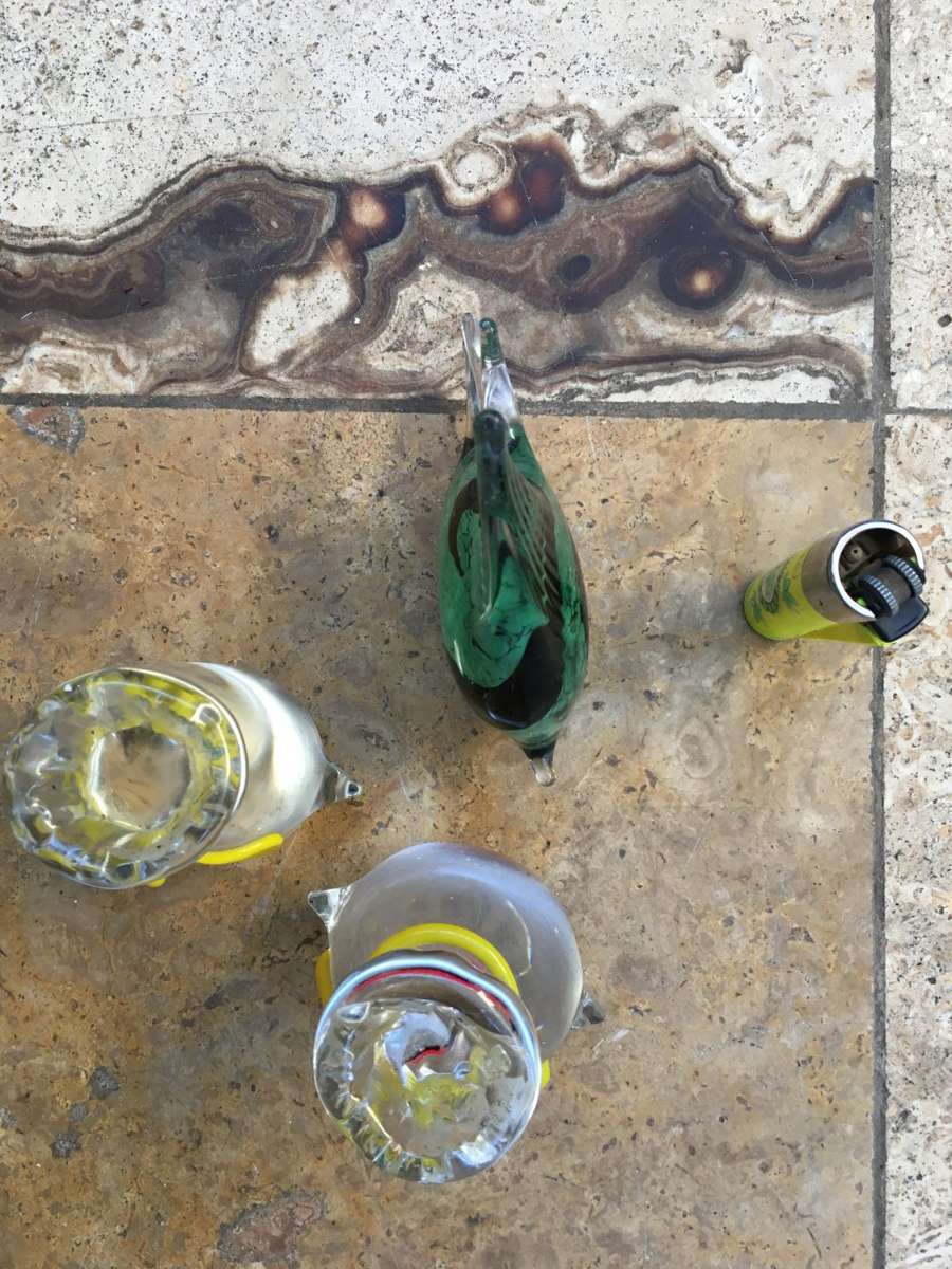 Murano fish in a bag aquarium paperweight pair with an angelfish