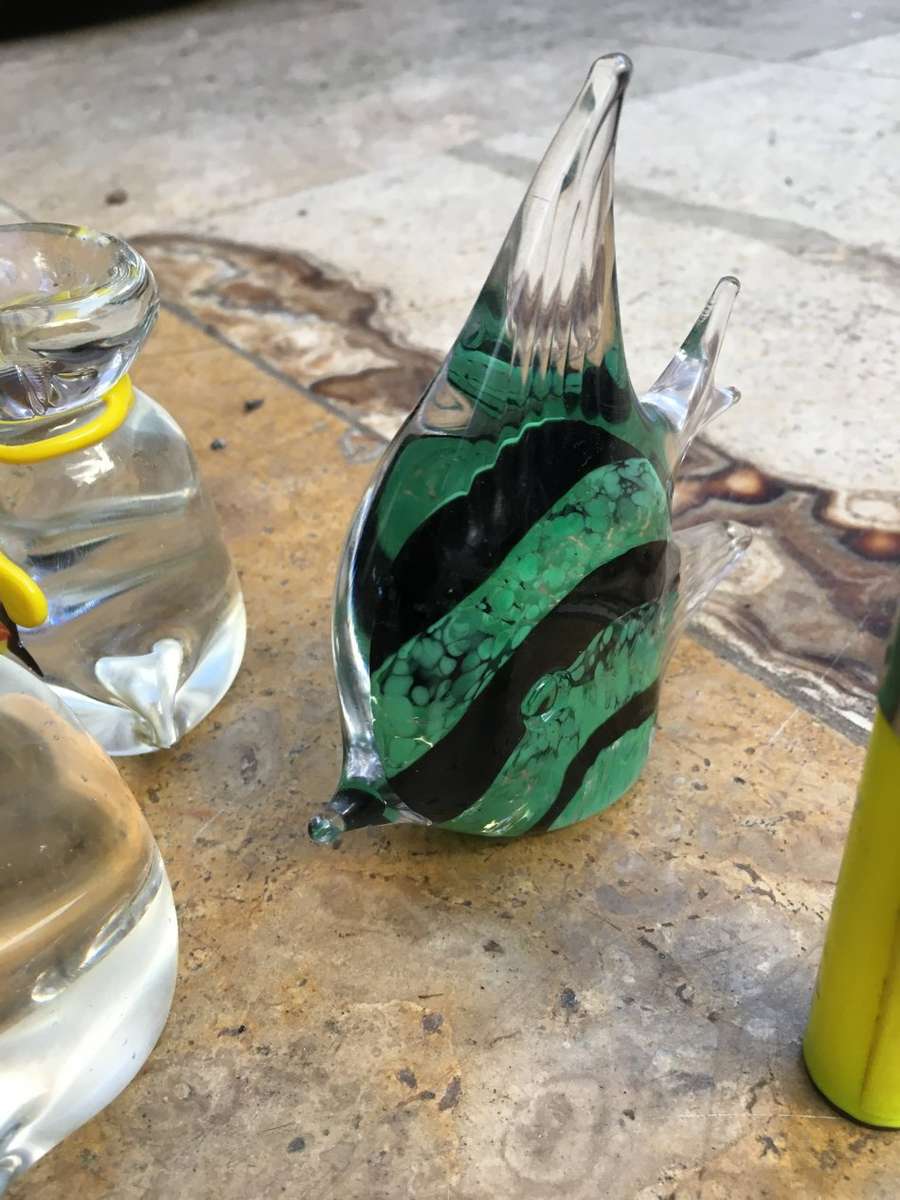 Murano fish in a bag aquarium paperweight pair with an angelfish