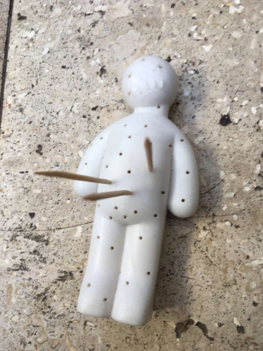 vintage Hunkydory Egyptian mummy tin with voodoo doll toothpick holder