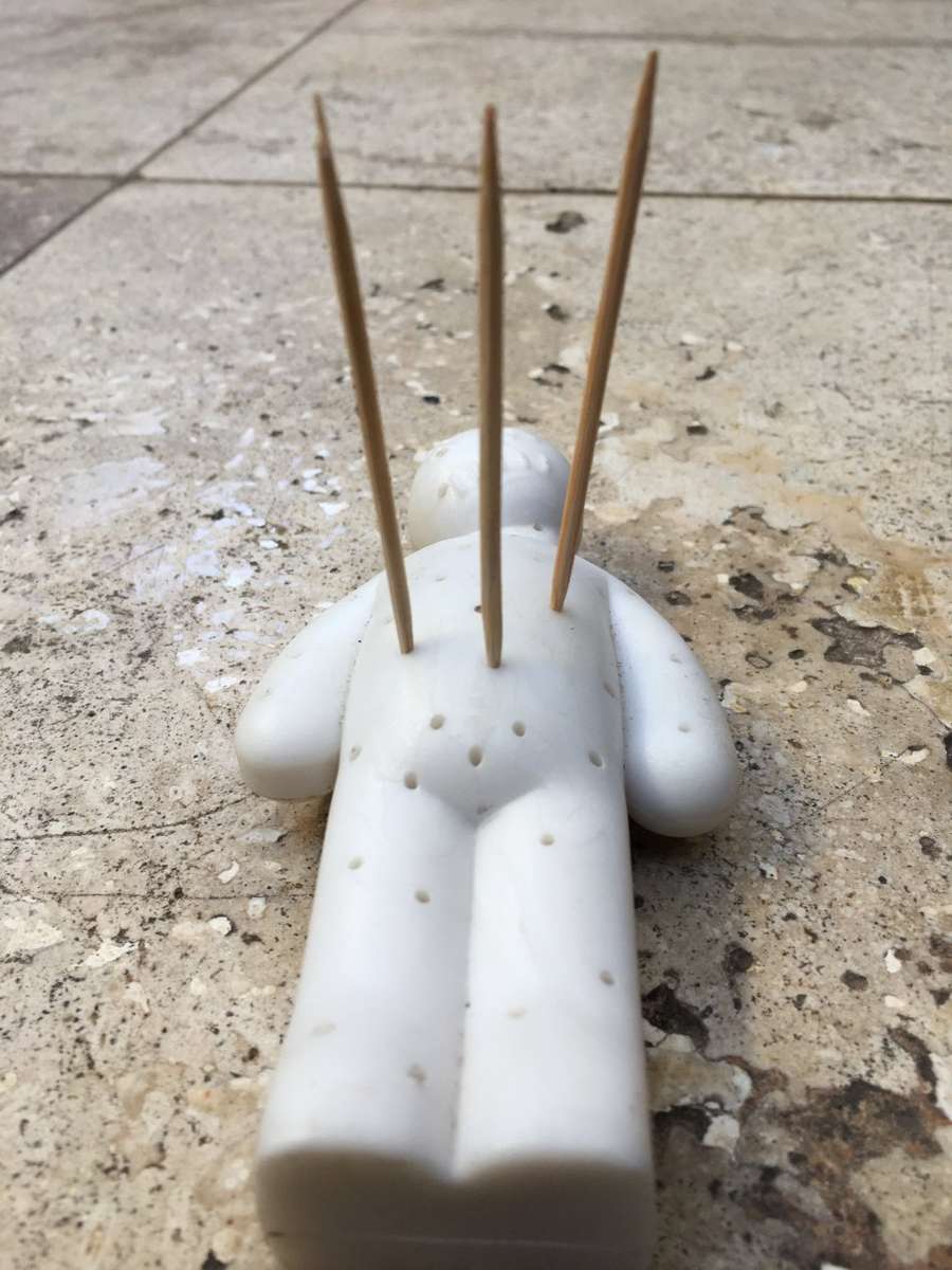 vintage Hunkydory Egyptian mummy tin with voodoo doll toothpick holder