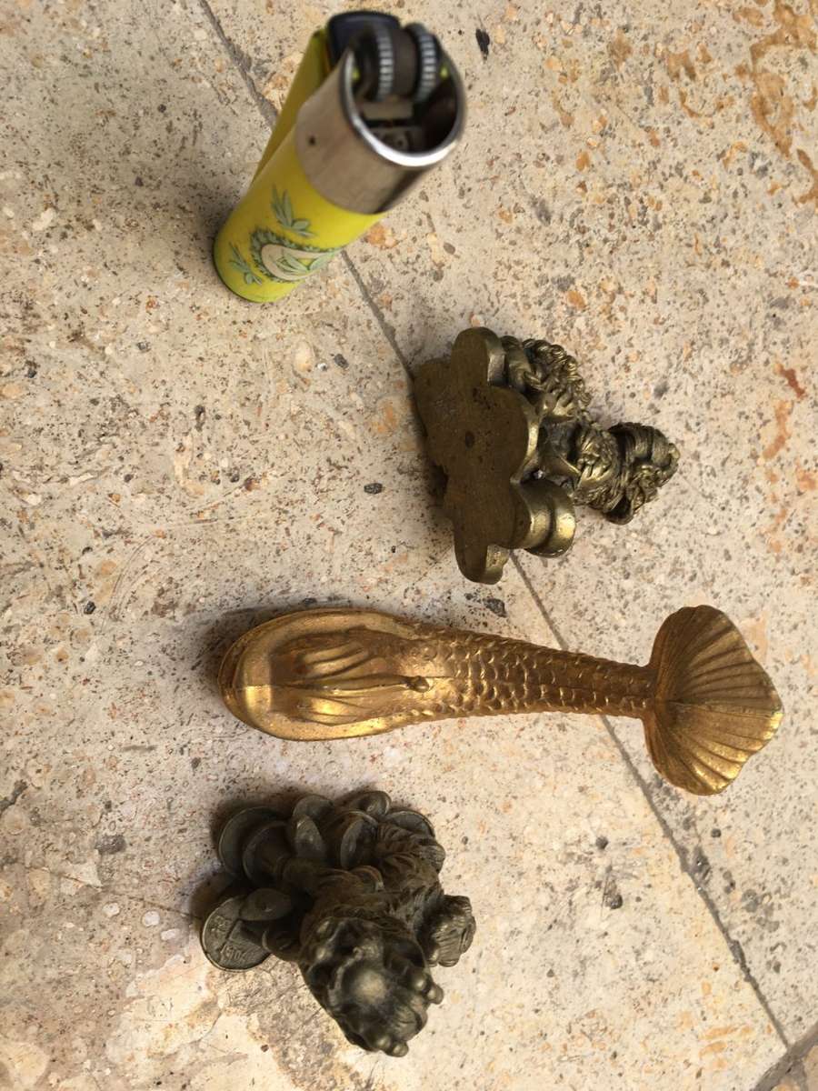 brass foo dog dogs pair with a brass fish