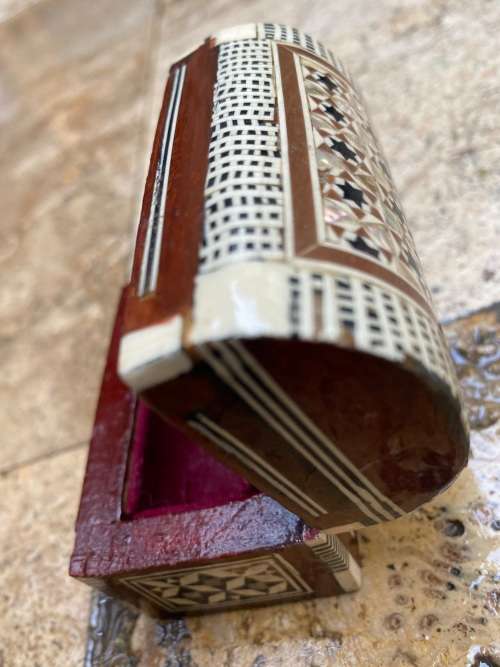 vintage mother of pearl trinket box with baby jesus