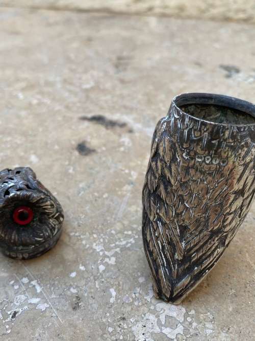 vintage sterling silver owl incense burner