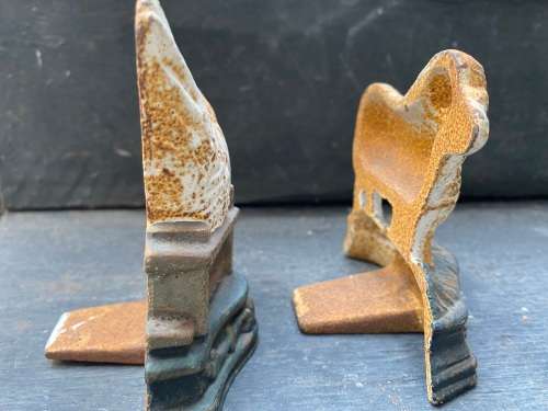 vintage cast iron door stop doorstopper pair sheep and chicken