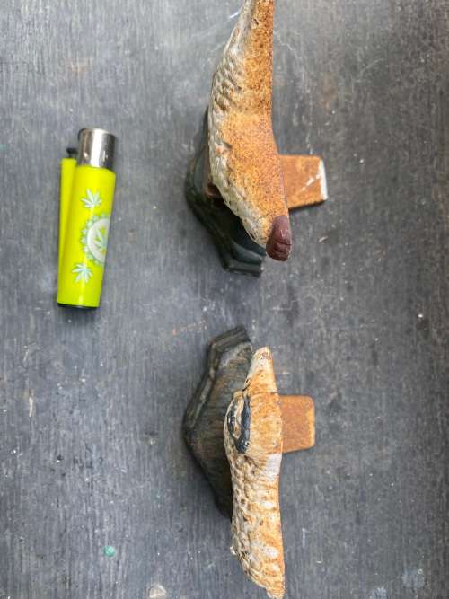 vintage cast iron door stop doorstopper pair sheep and chicken