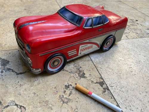 vintage red toffee tin car woolworths toffees storage tin trinket box