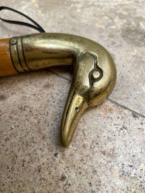 vintage brass duck head walking stick handle