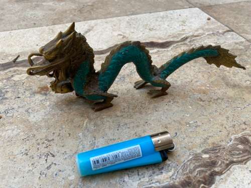 vintage solid Brass Feng Shui Dragon Statue 21 cm