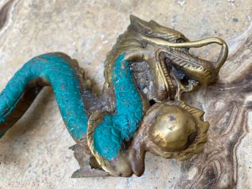 vintage solid Brass Feng Shui Dragon Statue 21 cm