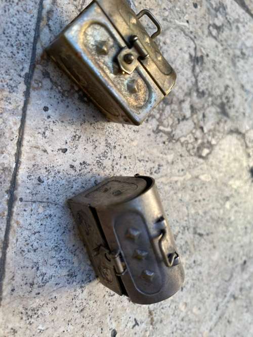 vintage metal thimble treasure chest storage pair