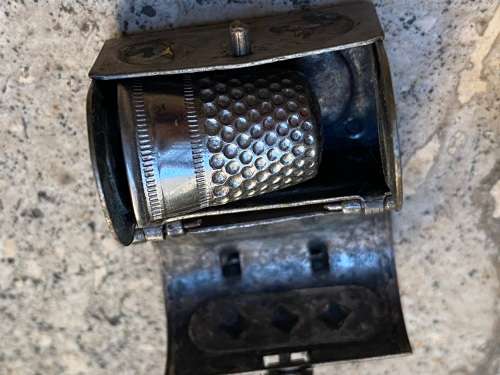 vintage metal thimble treasure chest storage pair