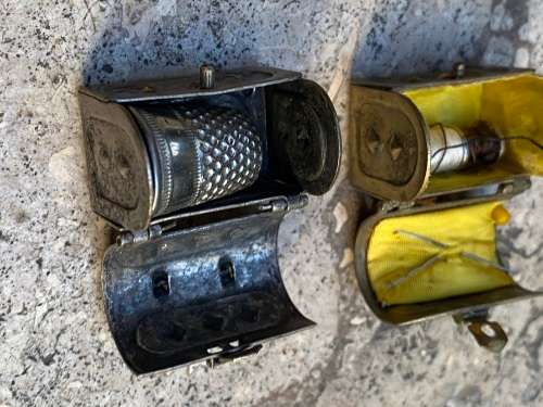 vintage metal thimble treasure chest storage pair