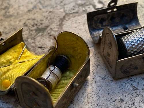 vintage metal thimble treasure chest storage pair