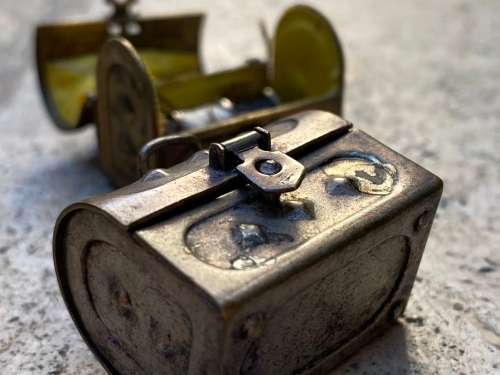vintage metal thimble treasure chest storage pair