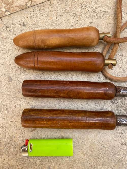 vintage pair of leather skipping rope skipping ropes wood handle