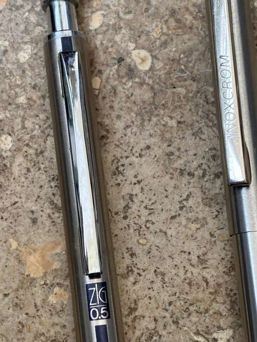 vintage Parker 10 mechanical pencil UK , zig 0.5 pencil and inoxcrom pen spain lot in parker case