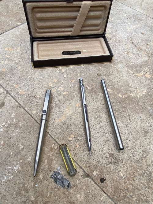 vintage Parker 10 mechanical pencil UK , zig 0.5 pencil and inoxcrom pen spain lot in parker case