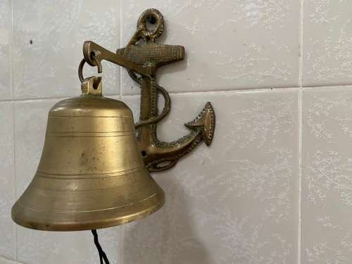 vintage brass ships bell on nautical anchor brass wall mount