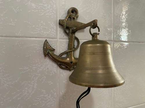 vintage brass ships bell on nautical anchor brass wall mount