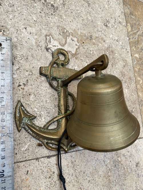 vintage brass ships bell on nautical anchor brass wall mount