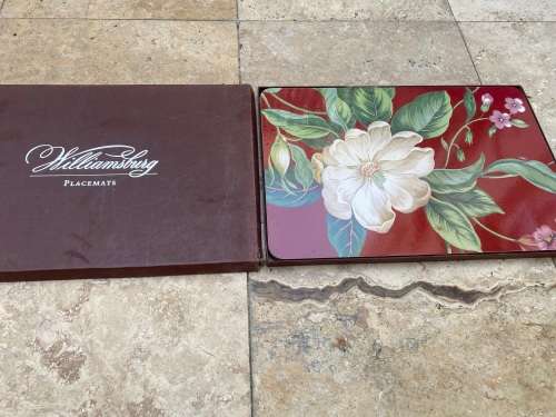 vintage Williamsburg placemats set of 4 garden images red in box