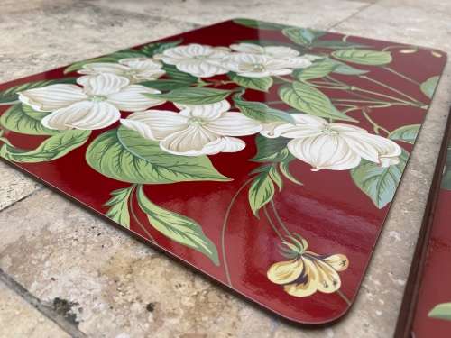 vintage Williamsburg placemats set of 4 garden images red in box