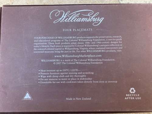 vintage Williamsburg placemats set of 4 garden images red in box