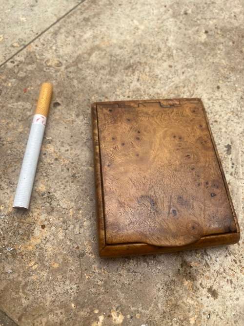 antique walnut burr cigarette case wood treen snuff box